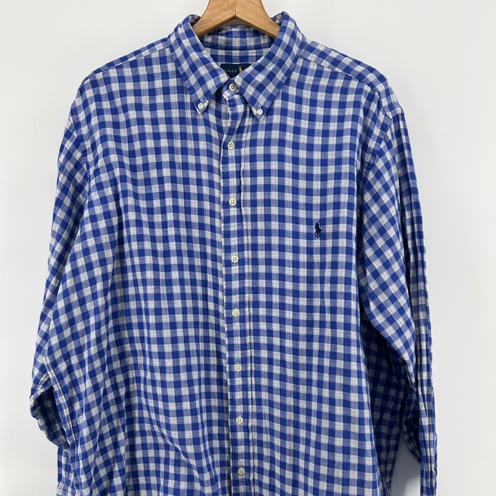 Ralph Lauren Flannel Shirt Mens 1XB Lined Blue Plaid Preppy Cabincore Big & Tall